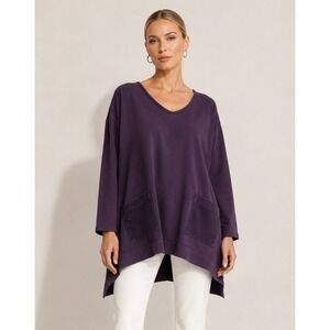 Lagenlook Oversized Purple Tunic Top Pockets Boxy Saga Italy Long Sleeve / OS